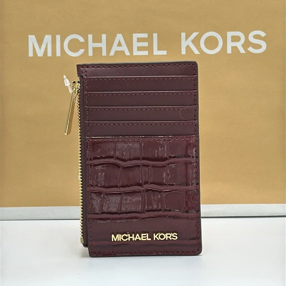 MICHAEL KORS JET SET TRAVEL MEDIUM TZ CARD CASE IN OXBLOOD